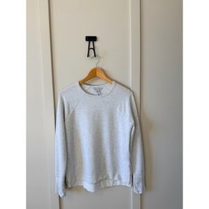 Athleta Womens Gray Heathered Raglan Sweatshirt Thumbholes Layered Hem XS
